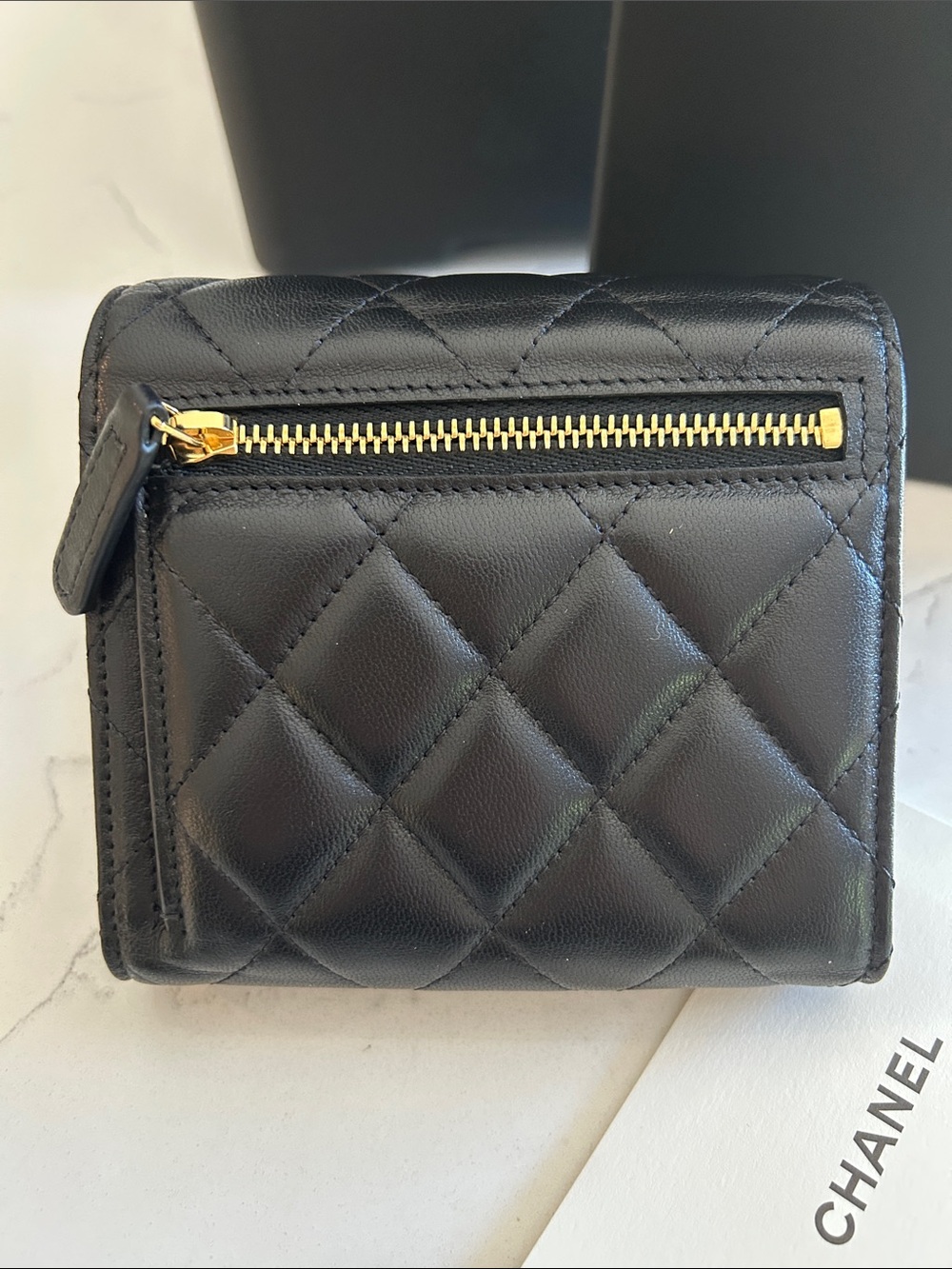 CHANEL Petite Maroquinerie Black Quilted Leather Mini Wallet with Gold CC NWOT! - Picture 8 of 16